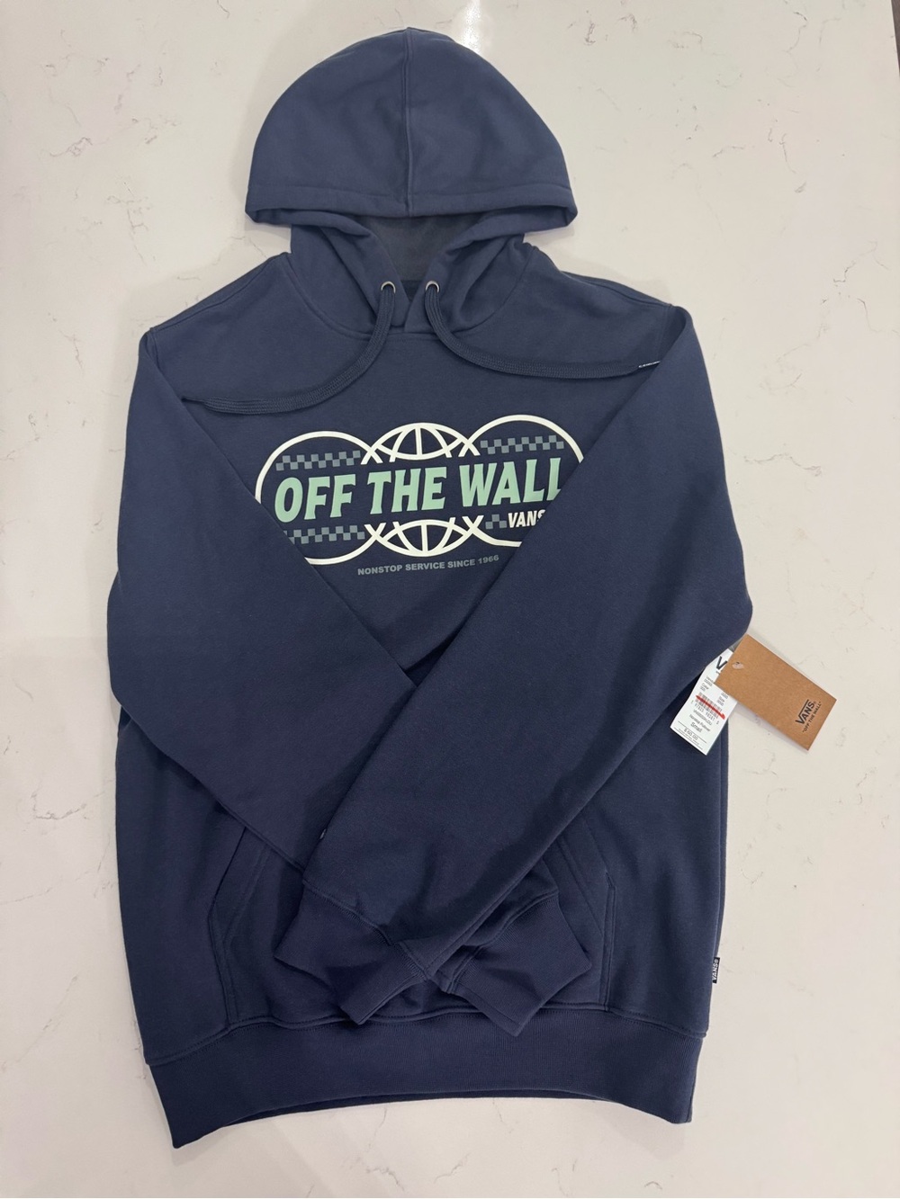 Vans Navy Hooded Sweatshirt with Mint 'Off The Wall' Logo